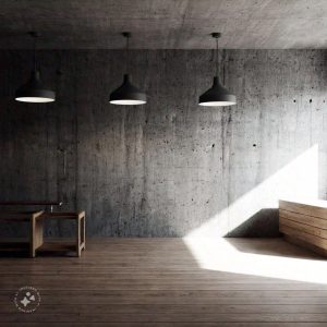 Minimalist brutalist interior design featuring raw concrete walls, exposed structural elements, and simple, functional furniture with clean lines, creating an industrial yet modern aesthetic.