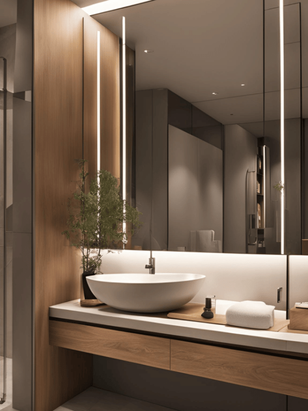 A minimalist bathroom featuring a floating wall-mounted wash basin. (14)