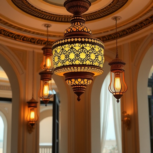 Beautiful lanterns and chandeliers can remind you of ancient oil lamps while still using modern technology for Egyptian-inspired modern interiors In dubai villas