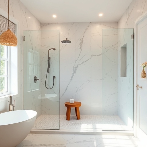 Walk-in shower in open and airy spaces