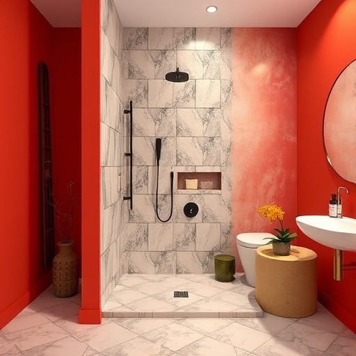 Bold colors add drama and personality in bathroom shower designs