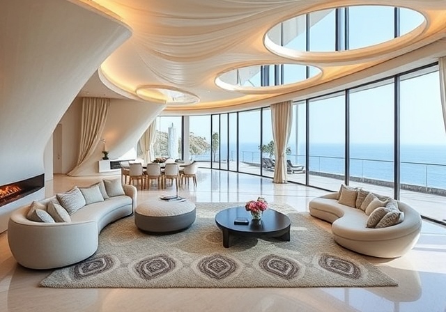 Curved furniture and interior in Dubai Villa