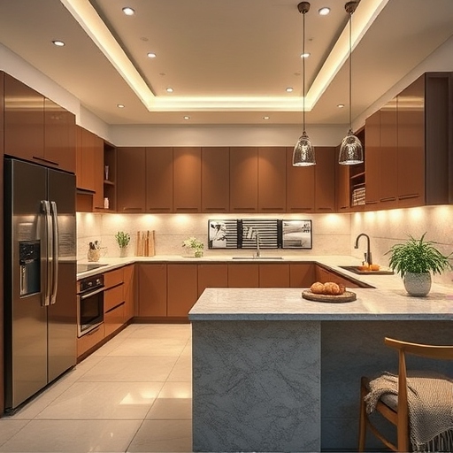 L-shaped modular kitchen design in dubai villas 