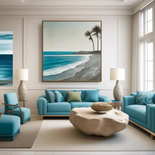 coastal-themed artwork-whether seascapes, shells, or abstract prints of the ocean to subliminally mention the theme