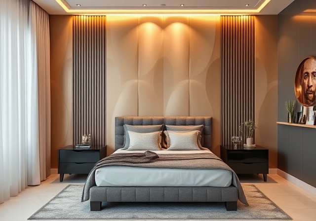 Metallic and Matte Finishes based bedroom wall paint interior design