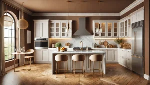 modern kitchen styled with a Mocha Mousse color scheme