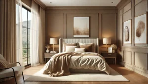  cozy bedroom designed with a Mocha Mousse color palette.