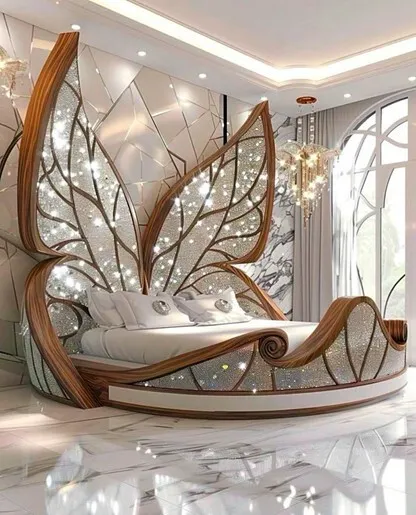 Butterfly bed, luxurious bedroom, artistic design.