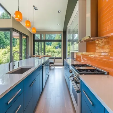 Modern parallel kitchen with sleek cabinetry and stainless steel appliances