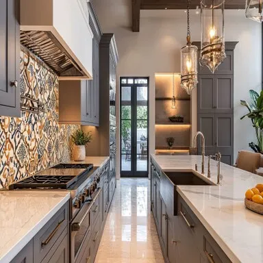 Modern parallel kitchen with white and black cabinetry