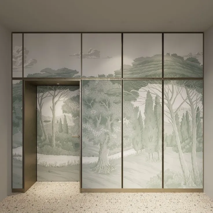 Art-Inspired Sliding Wardrobe with scenic landscape mural