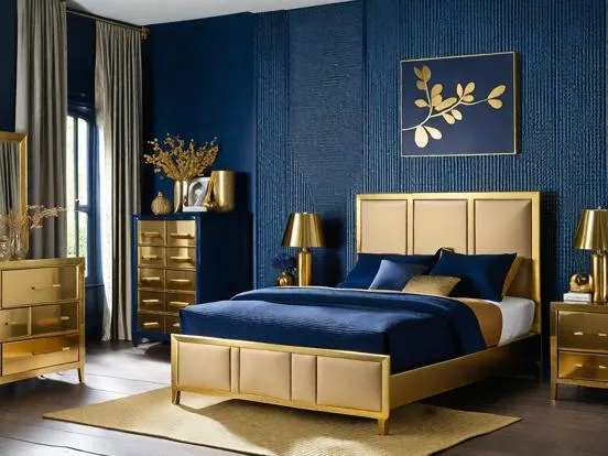 Stunning bedroom wall color combination featuring navy blue walls