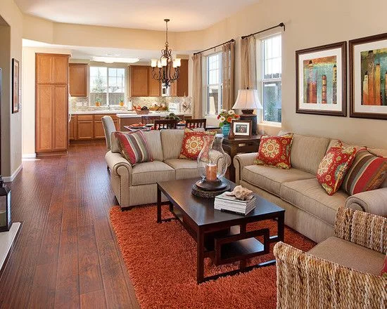 Beige & Burnt Orange Modern Living Room