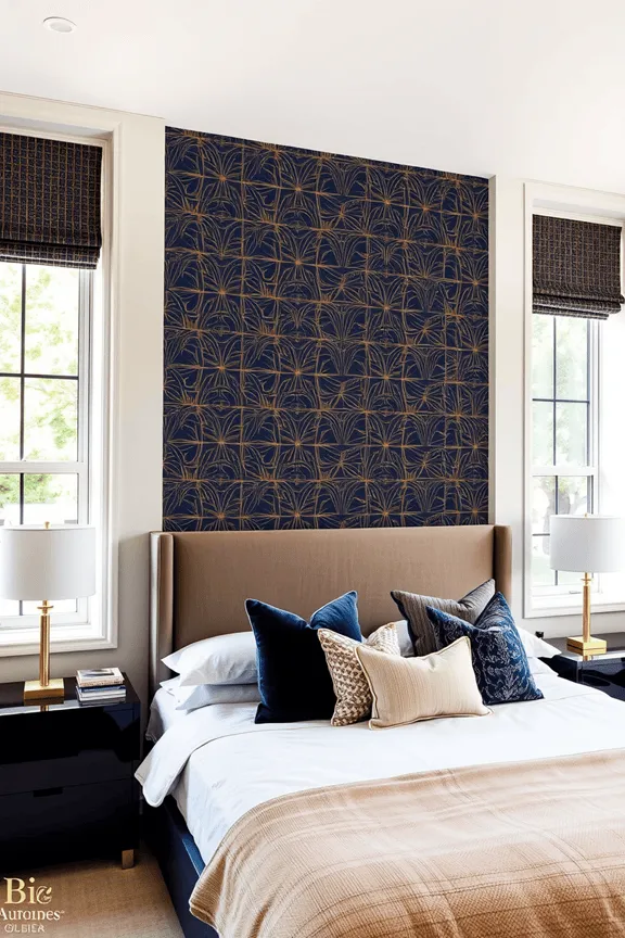 Bedroom ideas for couples with a patterned accent wall