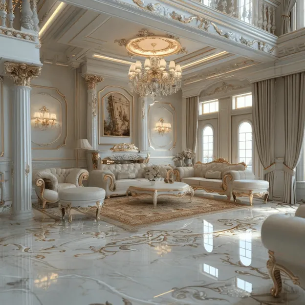 Luxury Classical Living Room Interior Design with ornate details.