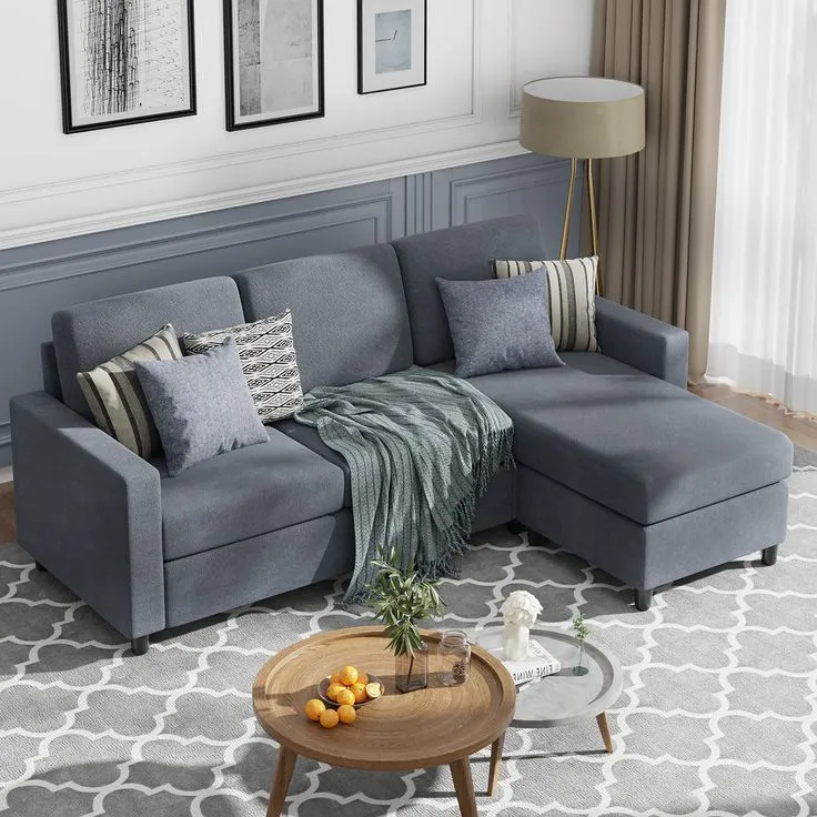 Modern Grey L-Shaped Sofa in Small Living Room