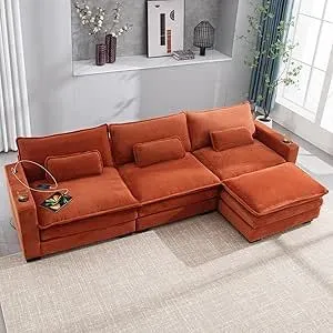 Orange L-Shaped Sofa in Small Living Room