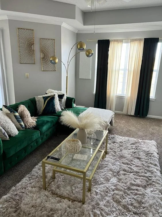 Emerald & Gray Living Room Color Scheme