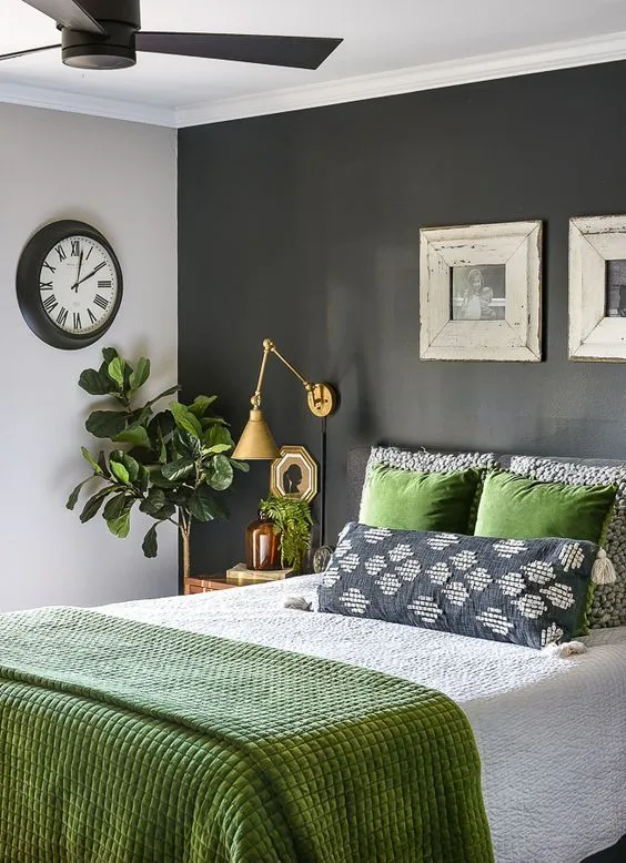 Simple bedroom design for couple with modern green decor