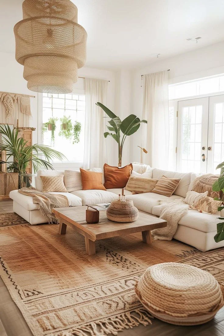 Bohemian large living room with cozy decor