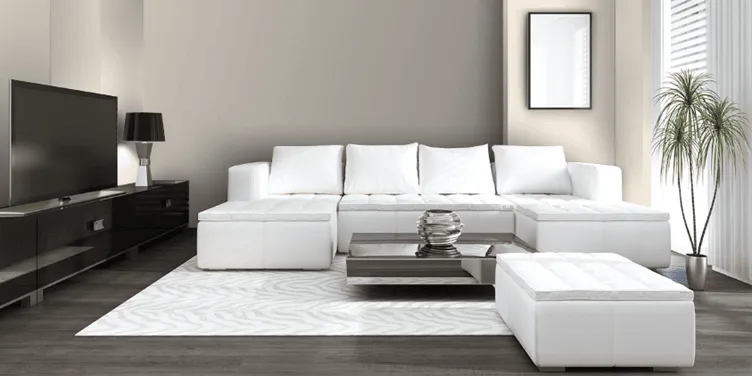 minimal living room white sofa gray wall clean design