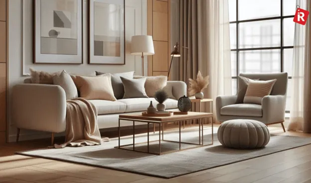  Modern Living Room Interior Design with warm neutrals and textures.