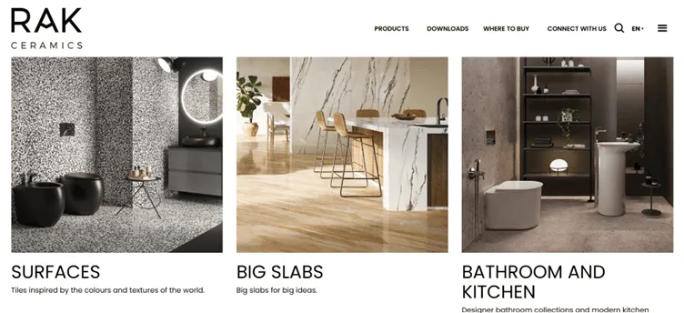 RAK Ceramics website tile slab bathroom kitchen product