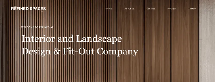 Website header with wood textures and refined design featuring company name