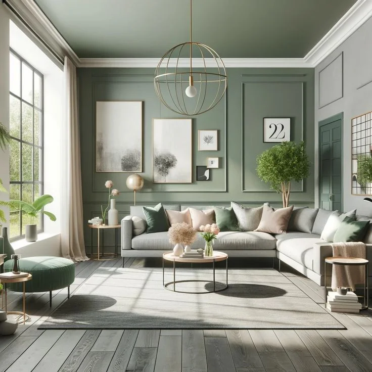 Sage Green & Gray Living Room Design