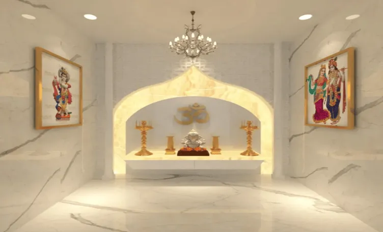 Modern minimalist Mandir design for home hallway.