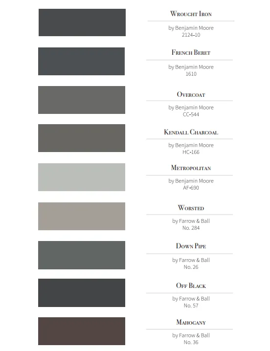 Kitchen paint colors, dark tones, Benjamin Moore, Farrow & Ball guide.