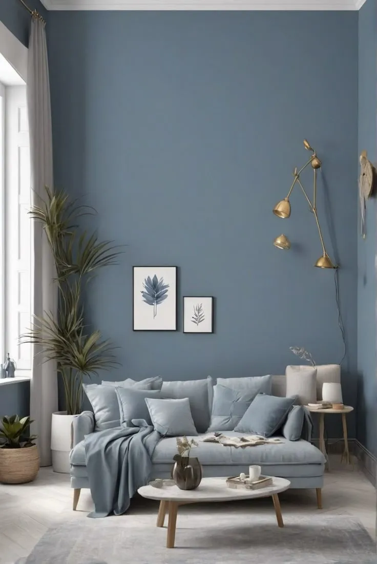 Serene blue living room designs for small space with botanical art