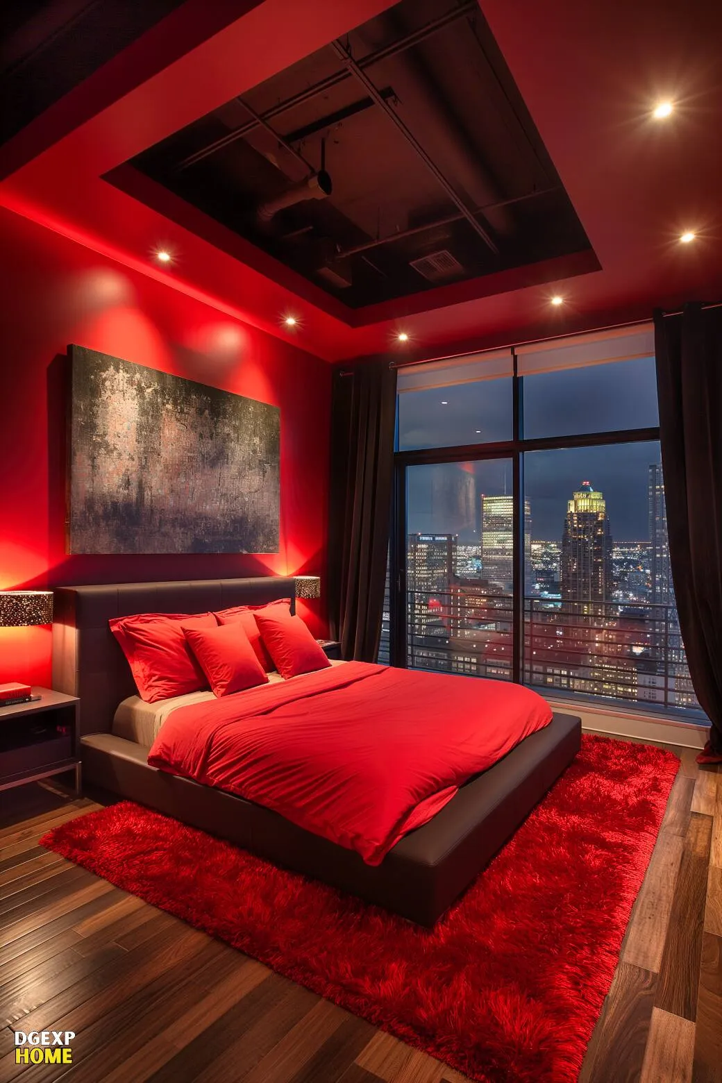 Bedroom decor ideas for couples with bold red and black theme