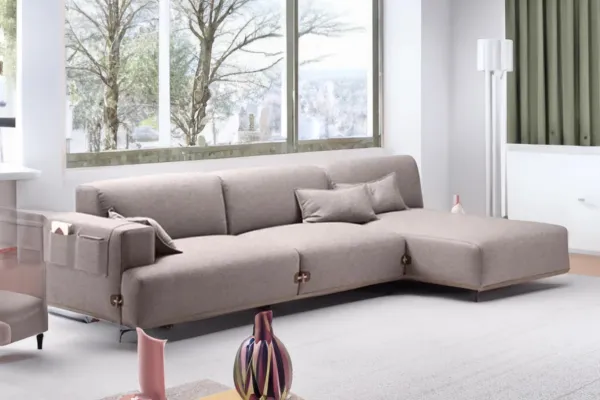 Minimalist Beige L-Shaped Sofa in Living Room