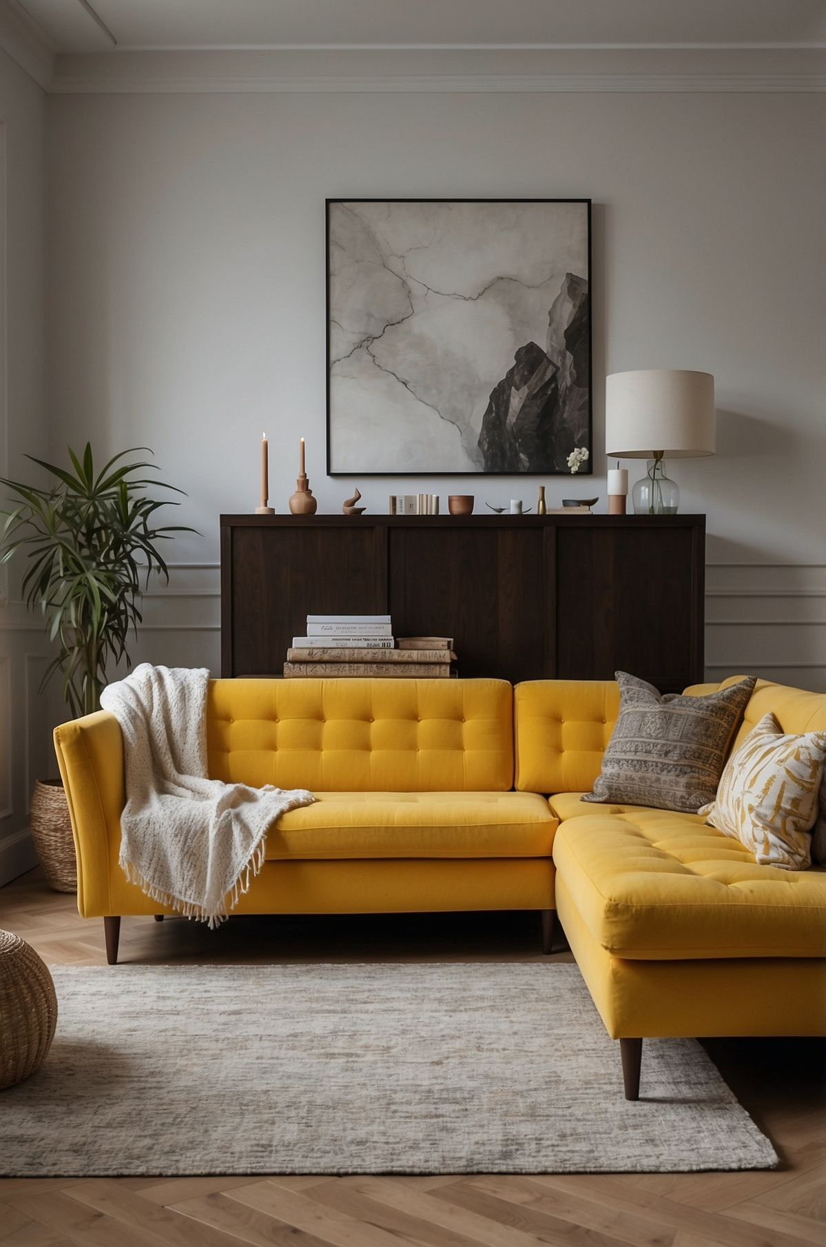 Yellow L-Shaped Sofa in Small Living Room