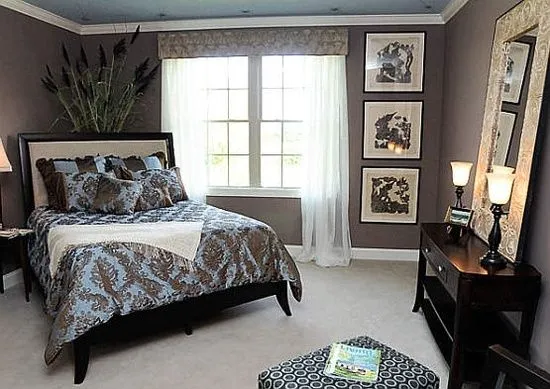 Patterned Giant Mattress bedroom dark walls wood trim