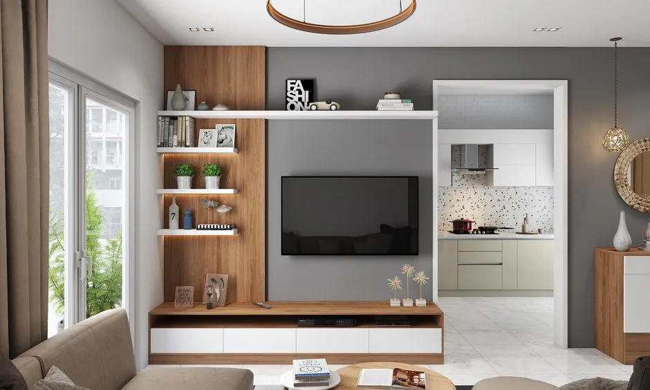 Small living room built-in TV unit modern design