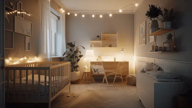 Soft lighting setup for a calm and soothing nursery room