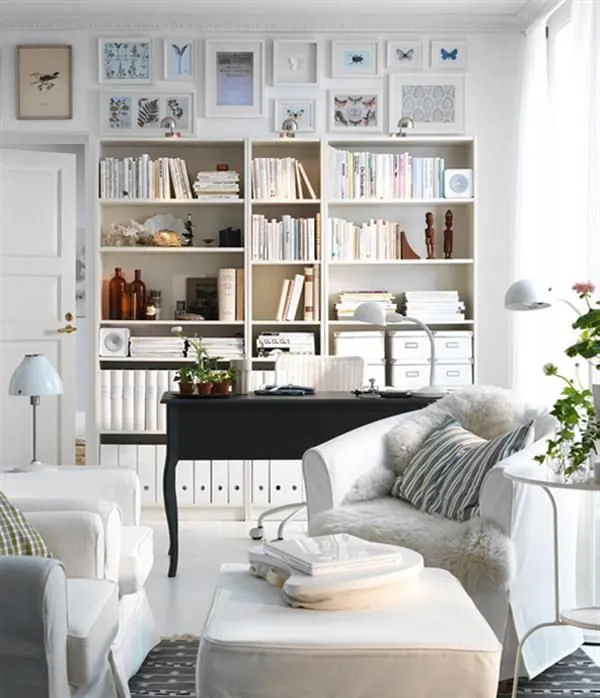 Small living room white bookcase desk white furniture