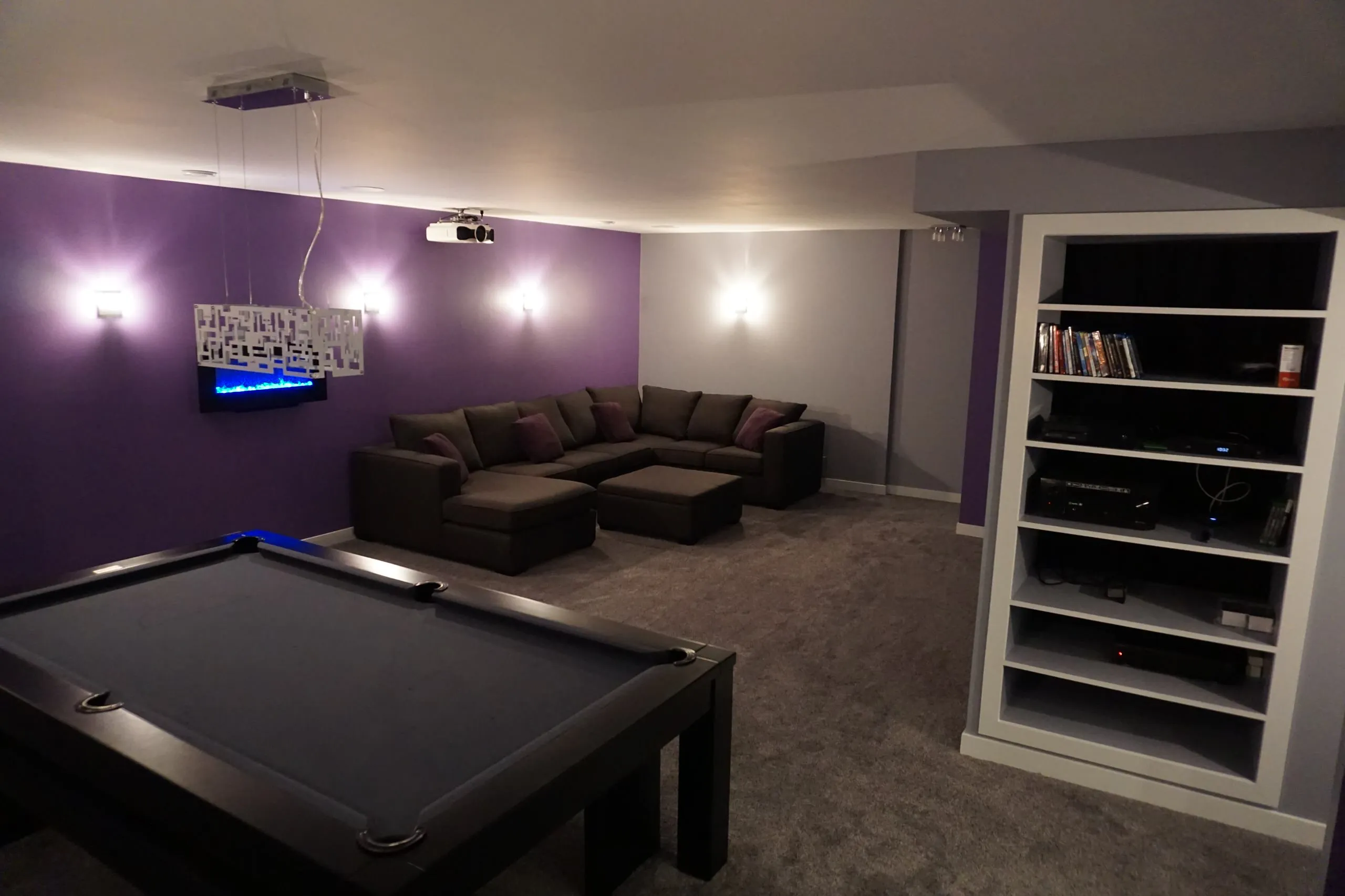 Purple basement with pool table BASEMENT PAINT COLOR