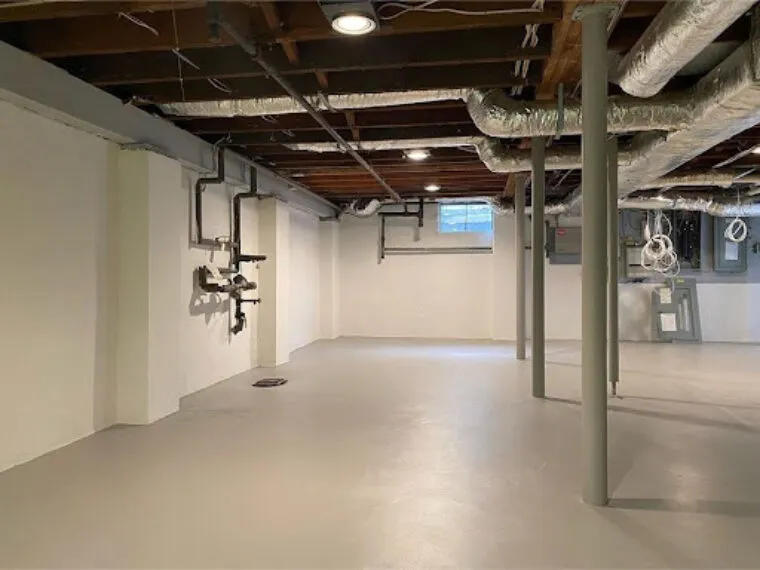 Unfinished basement with gray floor BASEMENT PAINT COLOR