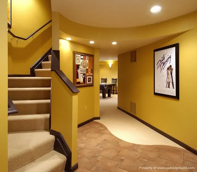 Yellow basement hallway stairwell BASEMENT PAINT COLOR